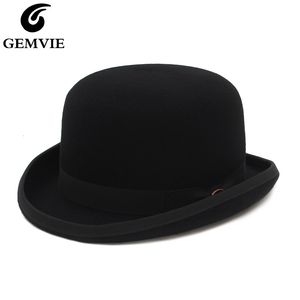 Chapeaux larges seau Gemvie 4 couleurs 100% laine feutre Derby melon chapeau pour hommes femmes satin doublé mode fête formelle Fedora Costume magicien 230822