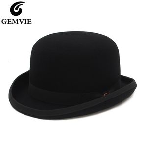 Sombreros de ala ancha Cubo Gemvie 4 colores 100% lana Fieltro Derby Bowler Hat para hombres Mujeres Satén Forrado Moda Fiesta Formal Fedora Disfraz Mago 230829