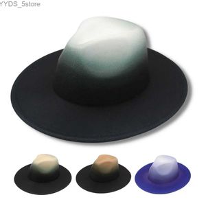 Wide Brim Hats Bucket Gradient Fedora Womens Jazz Hat Fashion Fashion Automne solide Hiver Trilby Unisexe Classic British Plain Robe Wool YQ240407