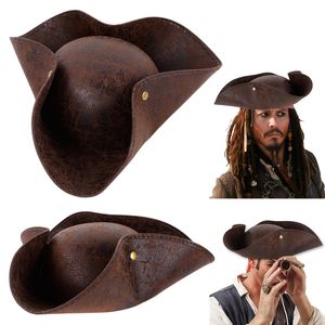 Chapeaux à large bord Seau Halloween Brown Pirate Hat Cosplay Mascarade Party Hommes Femmes Enfants Faux Cuir Costume Accessoires Tricorn 230830