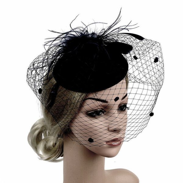 Sombreros de ala ancha, Cubo hecho a mano, grande, para mujer, con plumas florales, tocado para el cabello, accesorios para la cabeza, sombreros de fieltro 230818