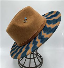 Brede rand hoeden emmer handpilderde fedora hoed heren en dames panama lente herfst mode met ingepakte veerwol big 230822