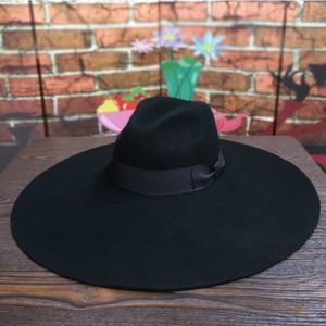 Brede rand hoeden emmer hoed 16cm grote wol vilt chique floppy warme winter Trilby lint strik kerk jurk bruiloft Fedora Jazz 230825
