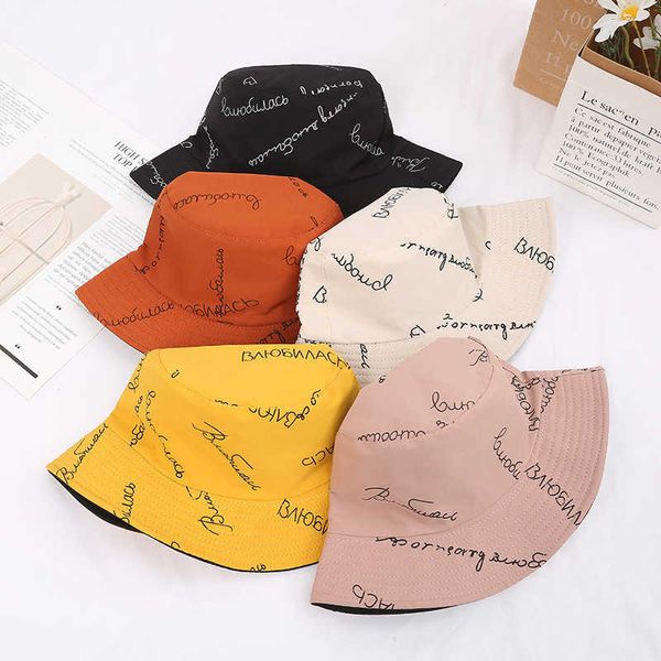 Chapeaux à large bord Seau Chapeau Femmes Anglais Lettres Double Face Coton Réversible Protection Solaire Cap Hommes Panama Chapeau Pêcheur Chapeaux P230311