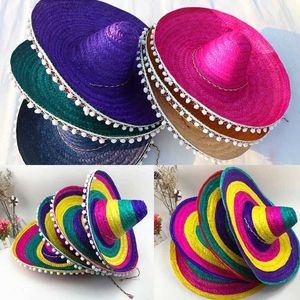 Brede rand hoeden emmer hoeden 1 Mexicaans gekleurde strat haian brim sun hoed rollenspel bruiloft kostuum Halloween feest vakantiedecoratie j240429