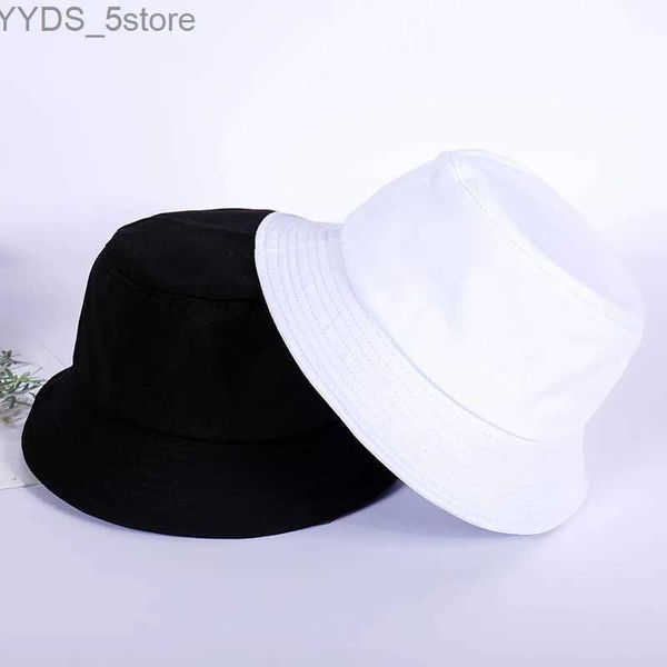 Sombreros de ala ancha Sombreros de cubo 100% algodón Color puro Sombreros de pesca al aire libre Adulto Negro Sólido Sombreros de cubo Moda Verano Ventilado Sombrero de Panamá plano Gorra YY169 YQ231110