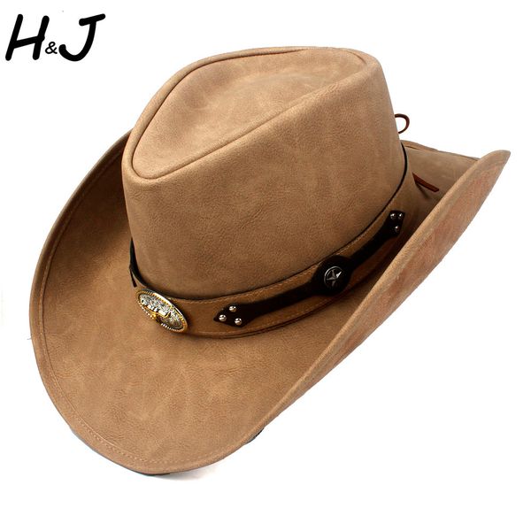 Chapeaux larges chapeaux seau 100% cuir hommes Western Cowboy chapeau Gentleman papa Fedora église Sombrero Hombre Jazz casquette grande taille XXL goutte 230317