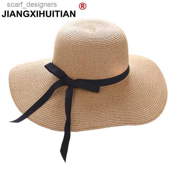 Chapeaux à bord large chapeau seau 2018 Summer Femmes Bow Sun Sun Hat Ladies Wide Brim Straw Hats extérieur plage pliable Panama Chapeaux Chague Bone ChapeU Feminino Y240409