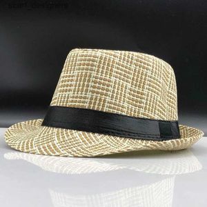 Hates de borde anchos Bucket Hats 2019 Fashion Summer Straw Mens Sun Hats Fedora Fedora Trilby Gangster Cap Summer Beach Cap Panamá Sombrero Viajes Sunhat Y240409