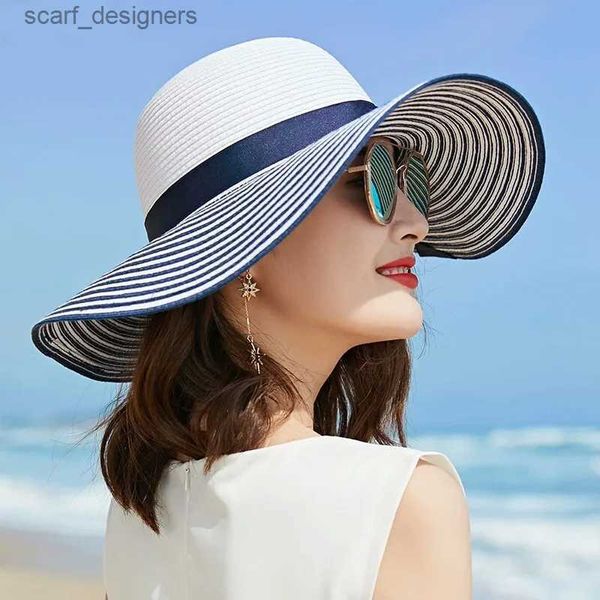 Wide Brim Hats Bucket Bucket 2019 Hot Sale Fashion Hepburn Wind Black blanc rayé Bowknot Summer Sun Sun Beau