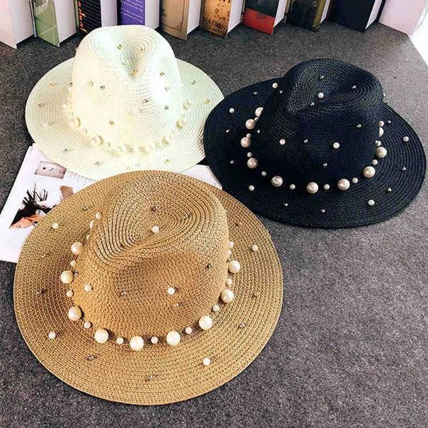 Chapeaux de tonneaux à bord large 2019 Nouveau été UK Pearl Plat à bordure à bord du chapeau de soleil LA BEACH CHAT