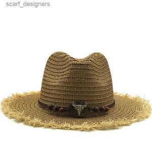 Chapeaux à bord large chapeau seau 2020 Nouveau Panama Paille Hatswomens Sun Chat Summer Wide Brim Floppy Fedora Beach Cap UV Protection Cap Y240409