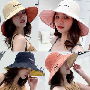 Chapeaux à bord large chapeau seau 2022 Coton Bucket Hat Womens Summer Sun Sun Protection Panama Chapeau à double face chapeau Fedora Chapeau extérieur pêcheur de plage S56 J240429
