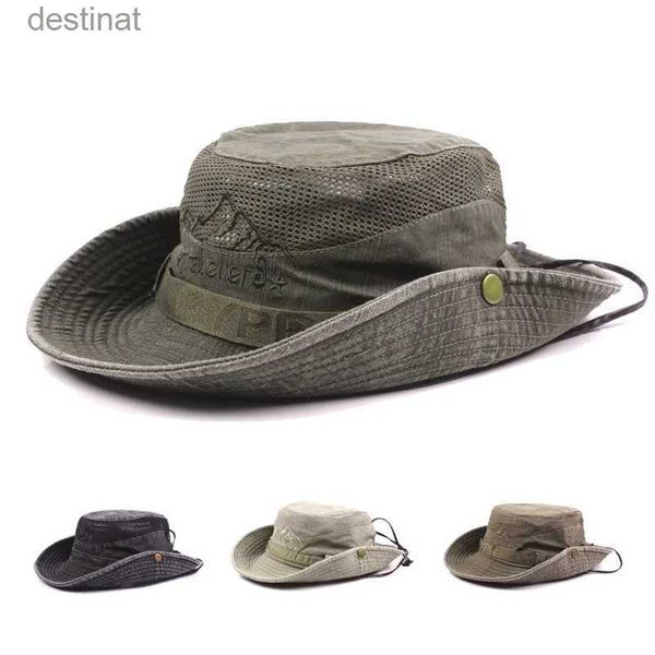 Chapeaux à bord large chapeau seau 2022 Capuche d'été masculine Mesh respirant rétro 100% coton chapeau de pêche panama chapeaux de pêche de la jungle