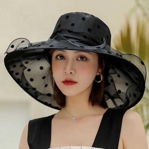 Chapeaux à bord large chapeau seau 2022 Nouvelles dames élégantes fleuristes églises chapeau d'été largeur fedora chapeau femme hatte biologique plage solaire kentucky dey chapeau j240429