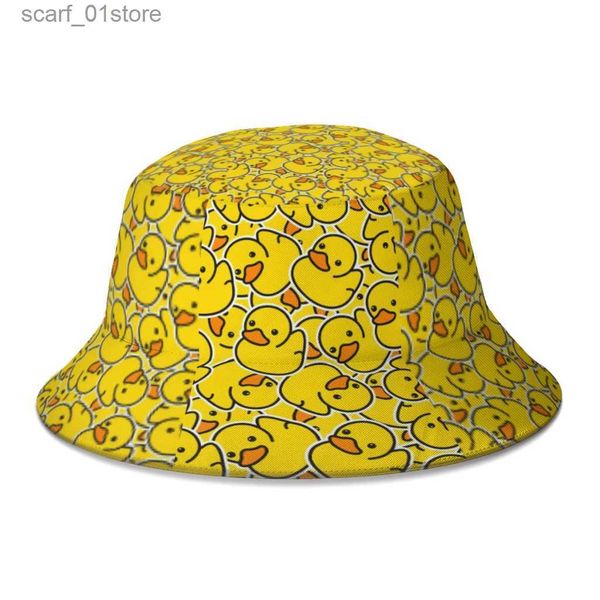 Chapeaux à large bord Chapeaux seau 2022 nouvel été dessin animé jaune canard seau chapeau pour femmes hommes voyage en plein air pliable Bob chapeaux de pêche filles garçons Fedoras CL231216