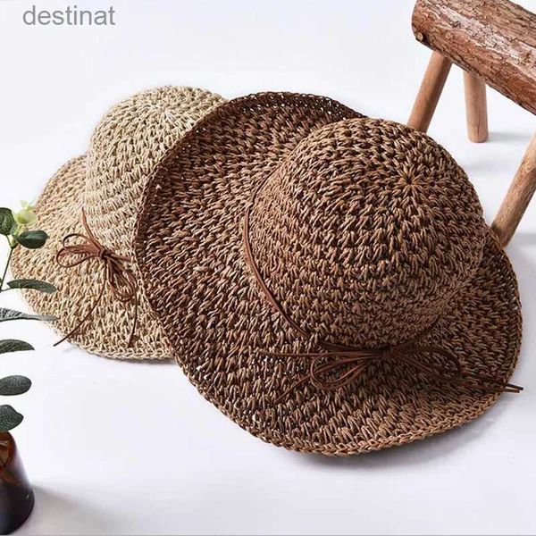 Chapeaux à bord large chapeau seau 2022 Queen chapeau d'été d'été pour femmes pliable grande plage de plage de soleil chapeau paille casquette de plage pour dames élégantes vacances de voyage Hatsl231221