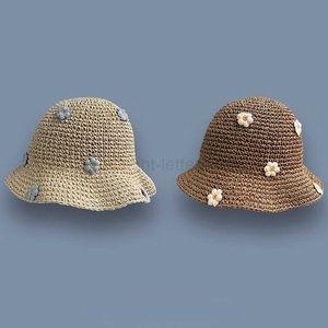 Chapeaux à bord large chapeau seau 2022 Summer Str Crochet Bucket Bucket Fomen's Fominable Panama Cap UV Sun Sun Boho Flower Fishing Hat Vacation Beach Hat