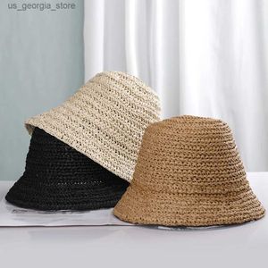 Chapeaux à larges bords Chapeaux de seau 2022 Protection solaire Chapeau de plage pour femmes Chapeau de seau Chapeau pour femme 2022 Cagoule Rafia Chapeau de soleil Chapeau de conseiller Chapeau str Chapeau Panama Fille Chapeau Y240320