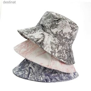 Chapeaux à larges bords Chapeaux de seau 2023 Peinture à l'encre Chapeau de seau Hip Hop Chapeau de pêcheur imprimé Tie Dye Dessin animé Mode Vêtements de rue Hommes Été Plage Chapeau de soleil C24326