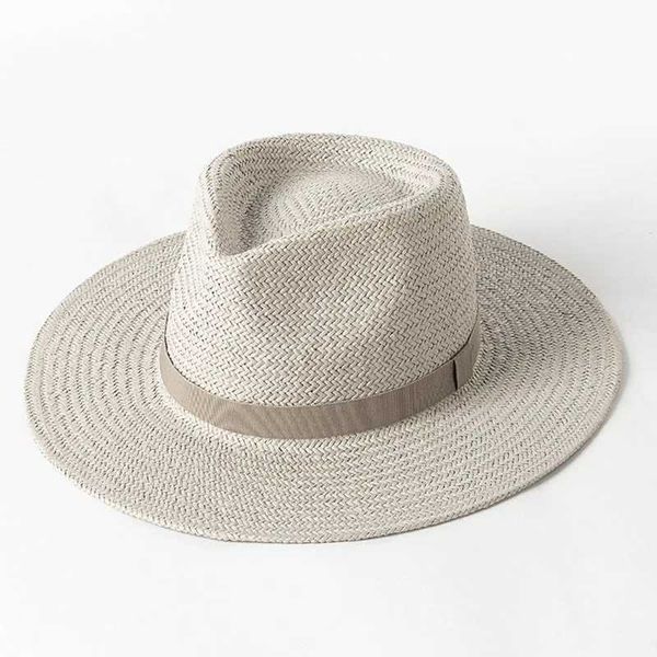 Chapeaux à larges bords Chapeaux de seau 2023 Nouveaux chapeaux de paille Panama à bande unie pour femmes Chapeaux de plage d'été Chapeau de soleil à large bord Église funéraire Derby Fedora Cap UPF50 + J240305