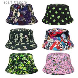 Sombreros de ala ancha Sombreros de cubo 2023 Nuevo verano Alien Skull Pattern Bucket Hats para playa unisex Plegable Bob Fisherman Hat Sun CL231217