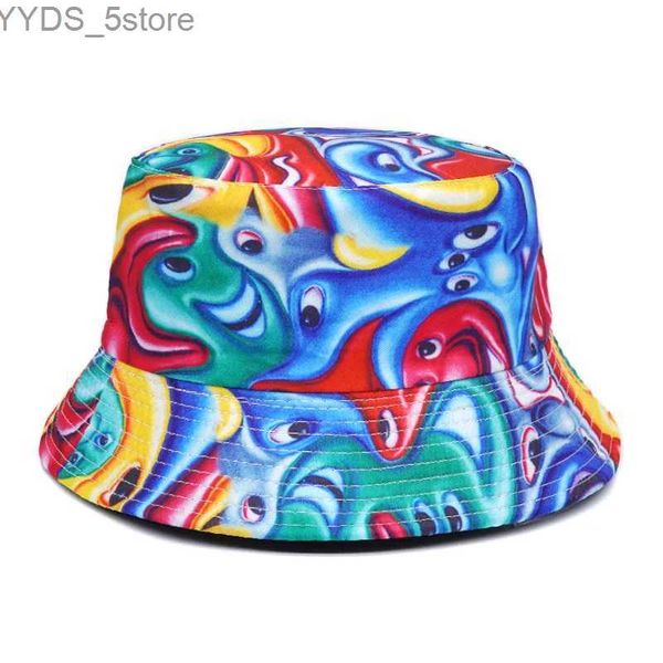 Large Brim Hats Bucket Hats 2023 été Protection solaire seau chapeau hommes femmes Panama casquette imprimer Hip Hop Gorros pêche Double face pêcheur chapeau YQ231110