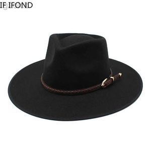 Chapeaux à larges bords Chapeaux de seau 2024 Mode Femmes Hiver Laine Fedora Chapeau Hommes Simple Large Bordure Vintage Feutre Jazz Chapeau Nouveau Chapeau Trilby 24323