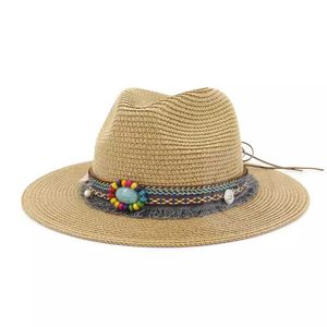 Wide Brim Hats Bucket Hats 2024 Str Hat Bohemian Cowboy Jazz Hat Womens Summer Vacation Protection Sun Protection J240425