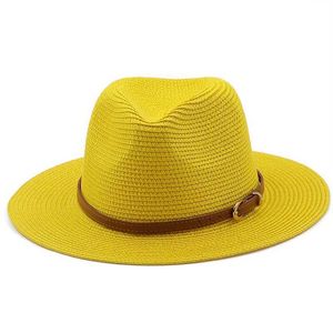Chapeaux à large bord Chapeaux de seau Chapeau d'herbe solide de 21 couleurs avec ceinture marron protection solaire à large bord unisexe chapeau de plage femmes été en plein air jazz Panama chapeau J240325