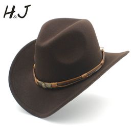 Sombreros de ala ancha Sombreros de cubo Sombrero de vaquero occidental hueco de lana para hombres de 3 tamaños con cinturón de moda Caballero Lady Jazz Cowgirl Toca Sombrero Cap 230822