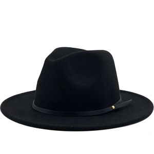 Brede rand hoeden emmer hoeden 54-56-60 cm vrouwen mannen wol vintage gangster trilby voelde fedora hoed met brede rand gentleman elegante dame winter herfst jazz caps 230403