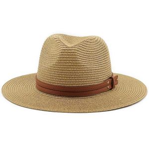 Brede rand hoeden emmer hoeden 54-58-60 cm dames zomer panama hoed wijd bruine stro hoed heren strand hoed mode upf uv bescherming fedoras hoed reizen J240325