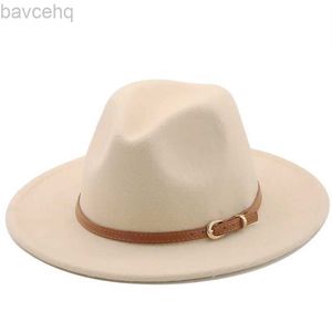 Brede rand hoeden emmer hoeden 56-60 cm witte/blackwide rig fedora hoed vrouwen mannen imitatie wol vilt hoeden met metalen ketting decor panama jazz chapeau hoed 240407