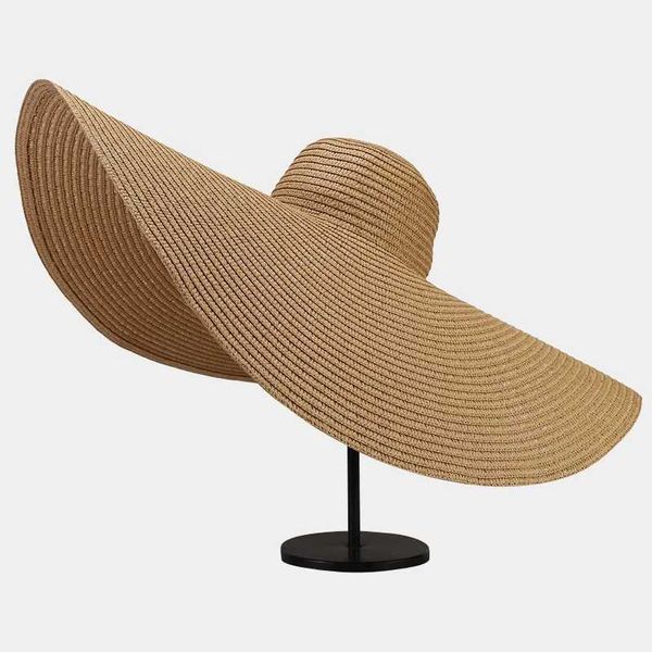 Sombreros de ala ancha Sombreros de cubo Sombrero de paja de ala de 70 cm de ancho Cojín suave para primavera y verano Protección UV plegable Sombrero para el sol de playa adecuado para mujeres al por mayor J240325