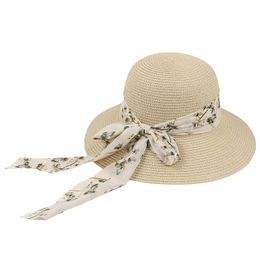 Sombreros de ala ancha Sombreros de cubo 8 cm de ala ancha Sombrero de verano plegable Playa de mujer Protección solar Sombrero de paja Chapeau Femme Moda Impreso Cinta Arco Plage 230615