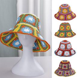 Chapeaux à large bord Chapeaux de seau Style bohème pour adultes Chapeau de seau pliable au crochet à large bord Été Goutte extérieure 230529239d