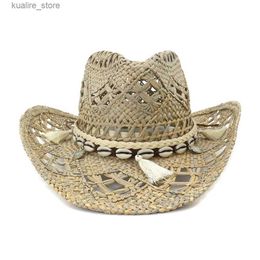 Chapeaux à larges bords Chapeaux de seau Angelica tissé à la main chapeau de cowboy occidental herbe salée nouveau chapeau de paille naturel pare-soleil pour femmes hommes à la mode avec ceinture L240322
