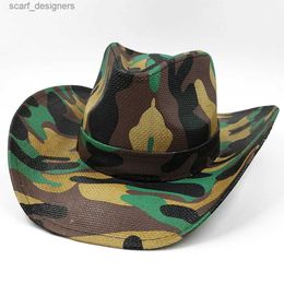 Chapeaux à bord large chapeau seau armée verte camo cowboy chapeau paille de paille étoile jazz paille chapeau panama papier western western states cowboy chapeau de mode voyage y240409