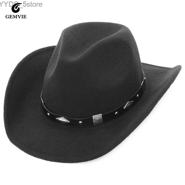 Sombreros de ala ancha Sombreros de cubo Otoño Invierno Unisex Lana Sombrero de vaquero de ala ancha Sombreros de jazz para caballero Gorras de vaquera occidental Sombreros vintage al aire libre para mujeres YQ231116