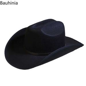 Brede rand hoeden emmer hoeden bauhinia nieuwe vintage zwarte westerse cowboy hoed voor mannen vrouwen wijd riem gentleman cowgirl jazz hoed kerk sombrero hombre caps y240425
