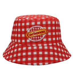 Brede rand hoeden emmer hoeden mooie cochonou bob -hoeden rode geruite stijl emmer hoeden voor mannen vrouwen unisex ademende outdoor panama caps visser hoeden 230306