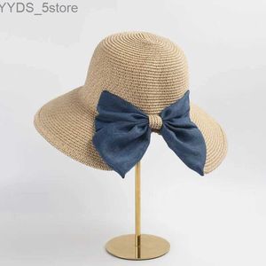 Chapeaux à larges bords Chapeaux de seau Big Bowknot Str Hats Chapeaux de soleil pour femmes Cloche Str Hat UPF 50 + chapeau d'été à large bord chapeau de plage en plein air Kentucky Derby pliable YQ231116