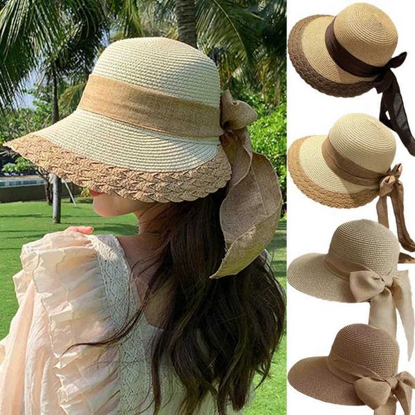 Chapeaux à bord large chapeau seau Big Brim Str Hat avec bracelet Butterfly Womens Summer UV Protection et protection sol