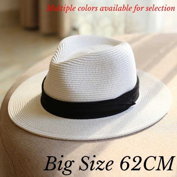 Sombreros de ala ancha Sombreros de cubo Cabeza grande 62 CM Sombrero de paja panamá con sombrero de paja plegable Tallas grandes Sombrero de copa de jazz para hombre Protección solar y sombrero de sombrilla J240325