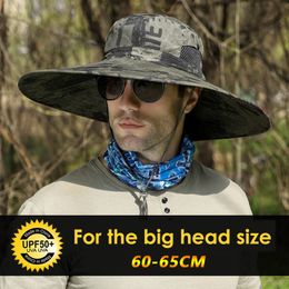 Chapeaux à larges bords Chapeaux de seau Chapeau de pêche de grande taille de tête pour hommes été en plein air ombrage randonnée Panama chapeau crème solaire chapeau de pêcheur chapeau de seau mâle 60-64CM 230826