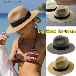 Large Brim Hats Chapeaux de seau grande taille 61-64 cm Panama chapeaux de soleil hommes femmes plage large bord chapeau de paille dame été chapeaux de soleil grande taille Fedora chapeau 55-57 cm 58-60 cm L240322