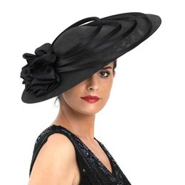 Chapeaux à bord large chapeau seau noir grand fleuriste fascinateur sinamay chapeau église kentucky derby mariage luxe bandeau chapeau cocktail de cocktail pour les femmes y240426