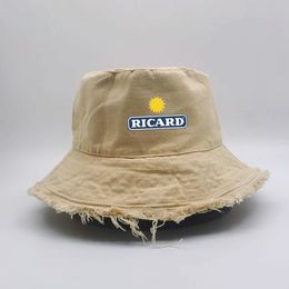 Chapeaux à large bord Chapeaux seau Bob Wash Coton Denim RICARD Chapeaux seau Unisexe Homme Femme BOB Ricard Casquettes de pêcheur Fille Garçon Chapeau extérieur Bob Chapeau de soleil d'été 230617