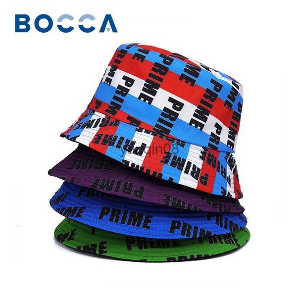 Hates de borde anchos Bucket Hats Bocca Carta de estampado Bucket Hat Panama Fisherman Hats Mujeres Impresión Prime Harajuku Summer Outdoor Hip Hop Bob Cap Gorras HKD230810